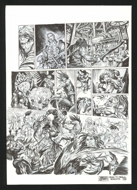 Planche noir et blanc, Conan le Cimmérien, La Maison aux trois bandits (T.10), Paolo Martinello 