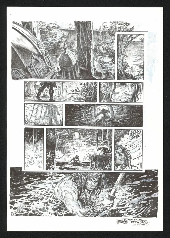 Planche noir et blanc, Conan le Cimmérien, La Maison aux trois bandits (T.10), Paolo Martinello 