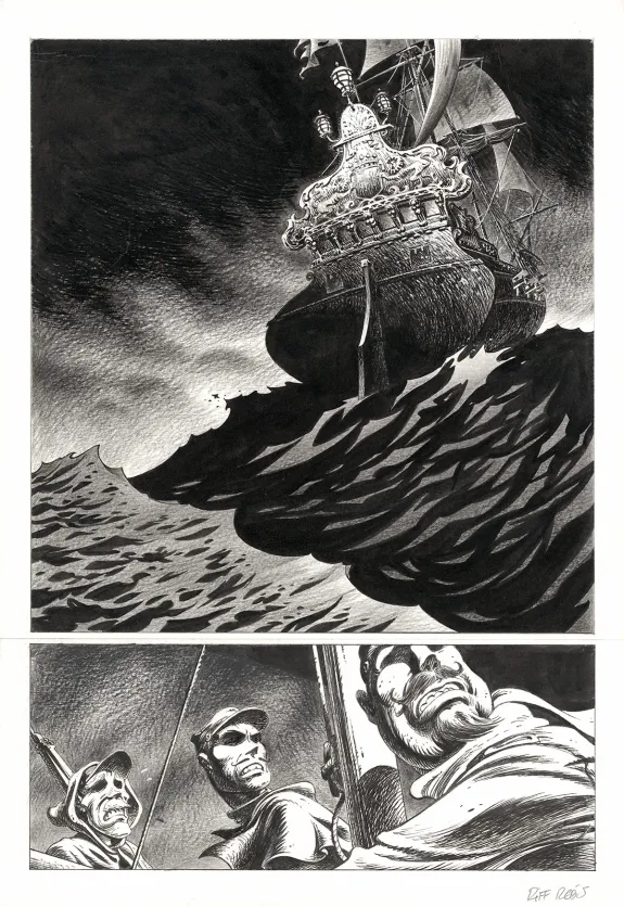 Black and white original page, Hommes à la mer,  Riff Reb's