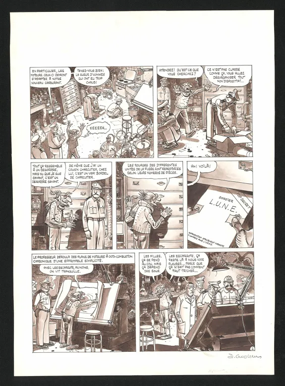 Black and white original page, Voyage au bout de la lune, Daniel Goossens