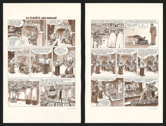 Planche noir et blanc, Georges et Louis romanciers, La planète des moules (T.5), Daniel Goossens