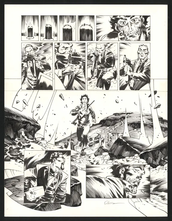 Black and white original page, Jazz Maynard, Trois corbeaux (T.6),  Roger