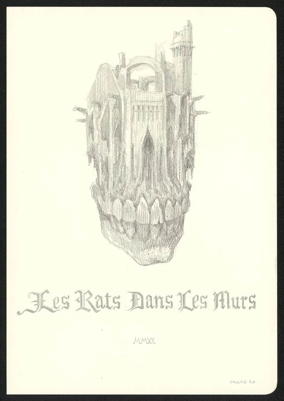 Black and white illustration, Les Carnets Lovecraft, Les Rats dans les murs, Armel Gaulme