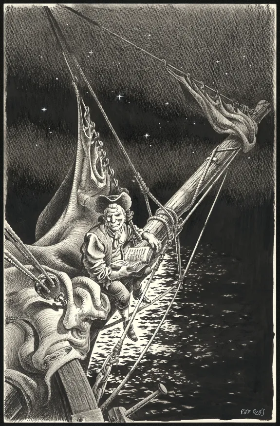 Black and white illustration,  Riff Reb's