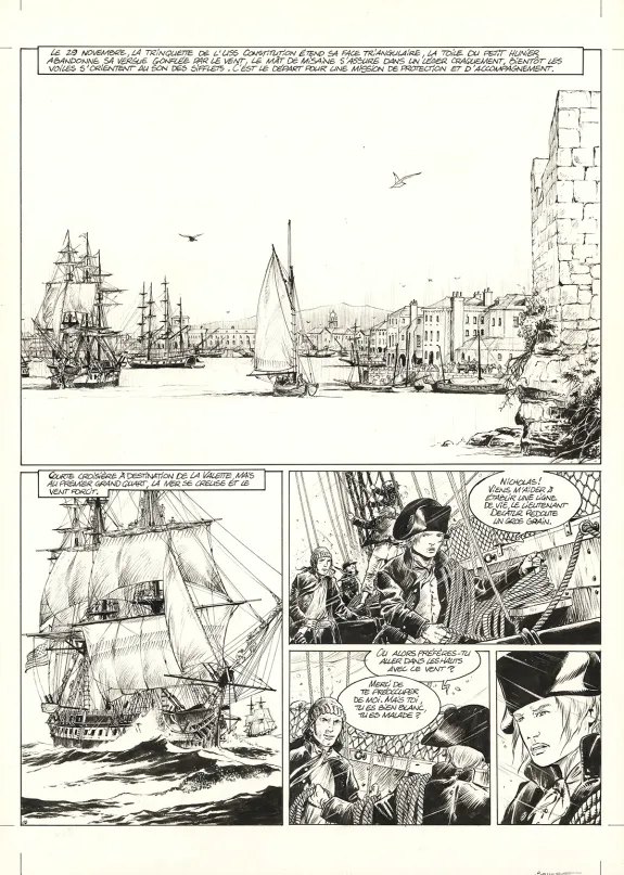Black and white original page, USS Constitution, Livre II - Il y a deux justices en mer, celle des gradés et celle des sans grades (T.2), Franck Bonnet