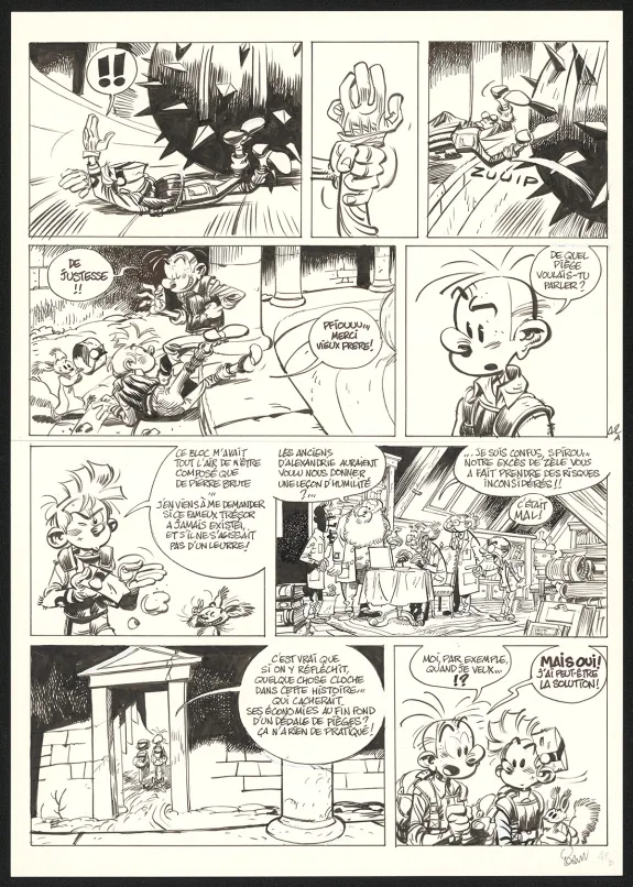 Planche noir et blanc, Spirou et Fantasio, Le Groom de Sniper Alley (T.54),  Yoann