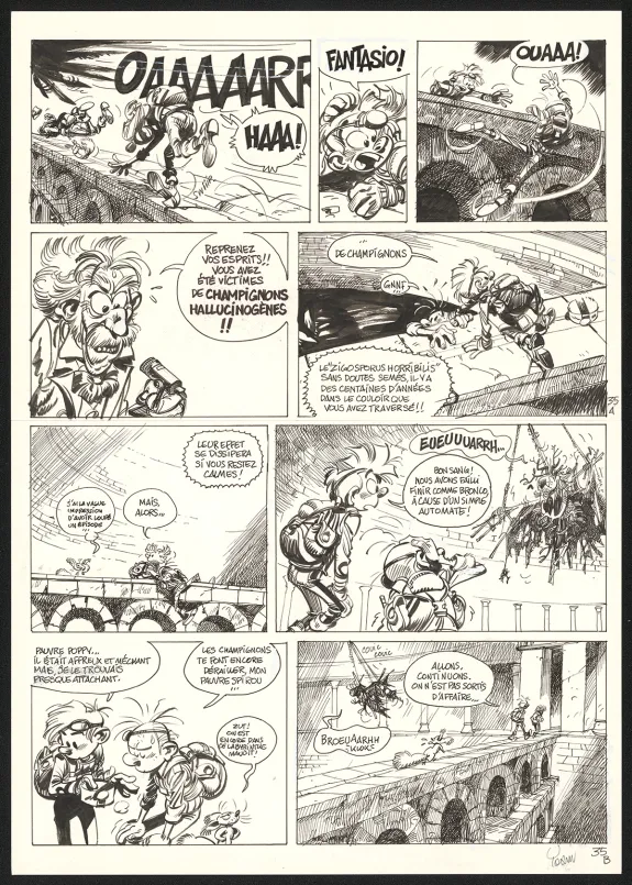 Planche noir et blanc, Spirou et Fantasio, Le Groom de Sniper Alley (T.54),  Yoann