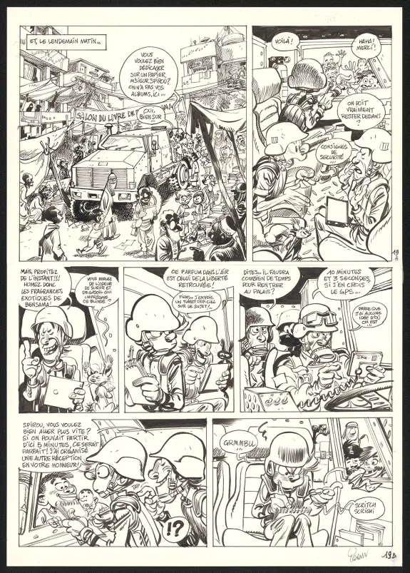 Black and white original page, Spirou et Fantasio, Le Groom de Sniper Alley (T.54),  Yoann