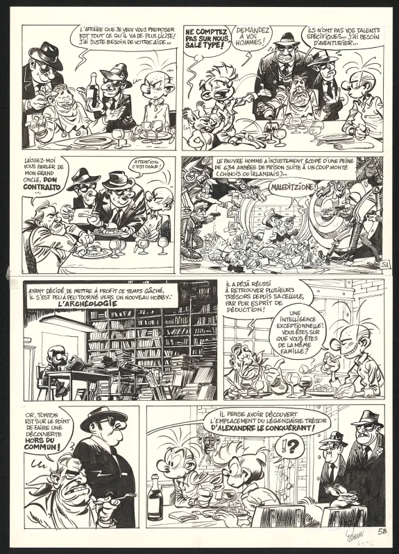 Black and white original page, Spirou et Fantasio, Le Groom de Sniper Alley (T.54),  Yoann