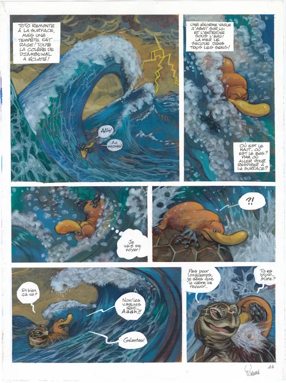 Colored original page, Toto l'ornithorynque, Toto l'ornithorynque et le dragon bleu (T.8),  Yoann