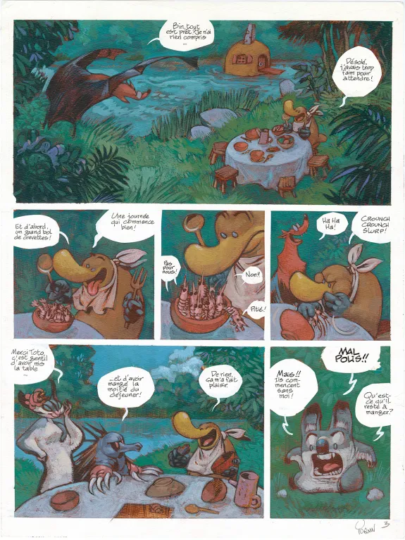 Planche couleur, Toto l'ornithorynque, Toto l'ornithorynque et le lion marsupial (T.7),  Yoann