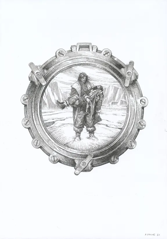 Black and white illustration, Frankenstein ou le Prométhée moderne, Armel Gaulme