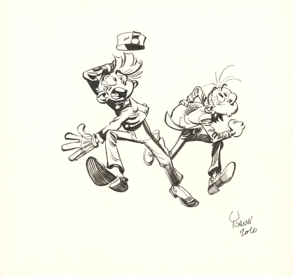 Illustration noir et blanc, Spirou et Fantasio, Alerte aux Zorkons (T.51),  Yoann