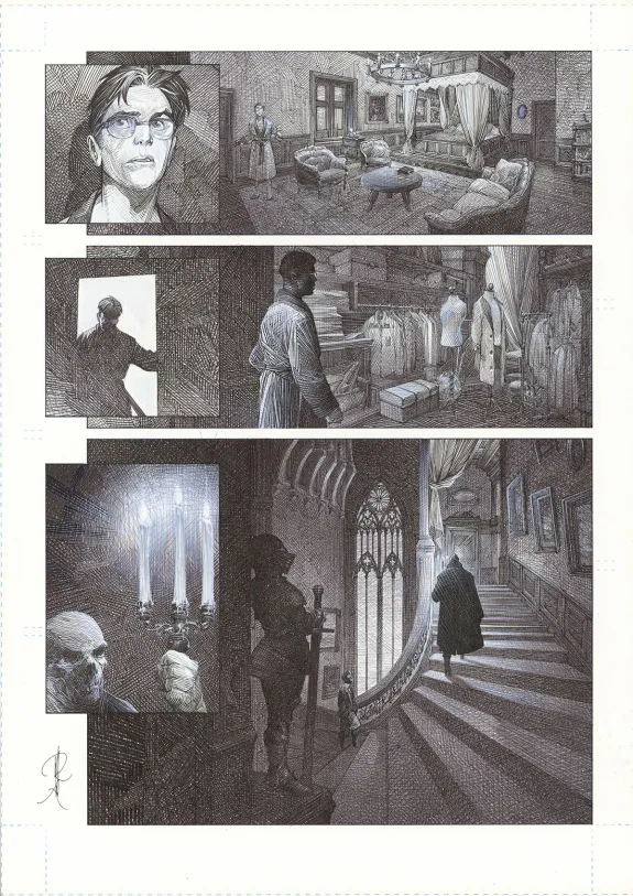 Black and white original page, La Mort vivante, Alberto Varanda