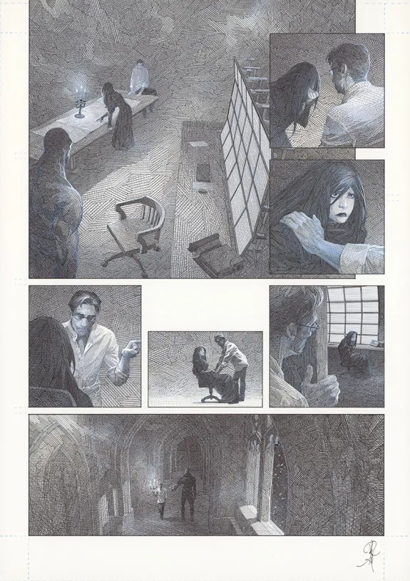 Black and white original page, La Mort vivante, Alberto Varanda