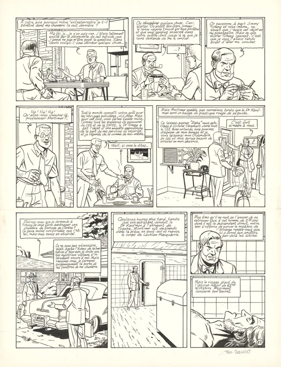 Black and white original page, Blake et Mortimer, L'Étrange Rendez-vous (T.15), Ted Benoit