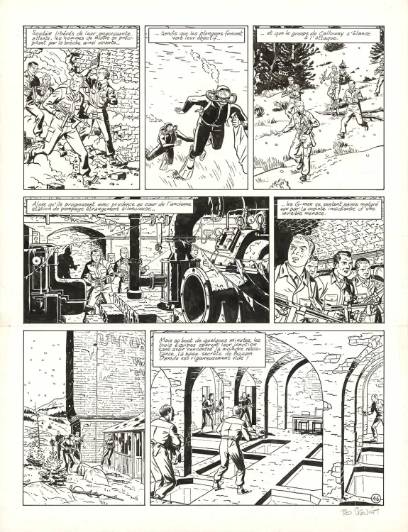 Black and white original page, Blake et Mortimer, L'Étrange Rendez-vous (T.15), Ted Benoit
