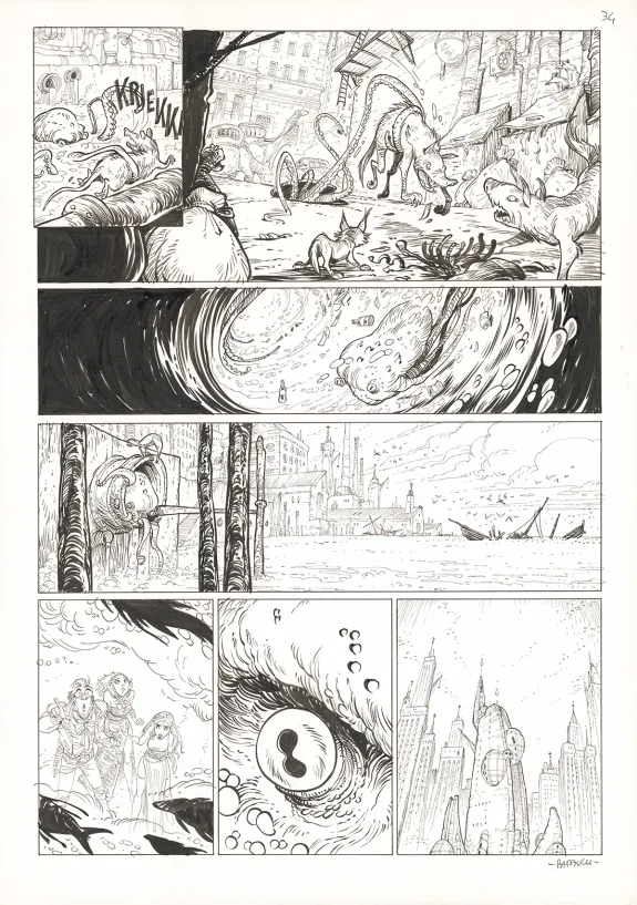 Planche noir et blanc, Ekhö Monde miroir, La Sirène de Manhattan (T.8), Alessandro Barbucci