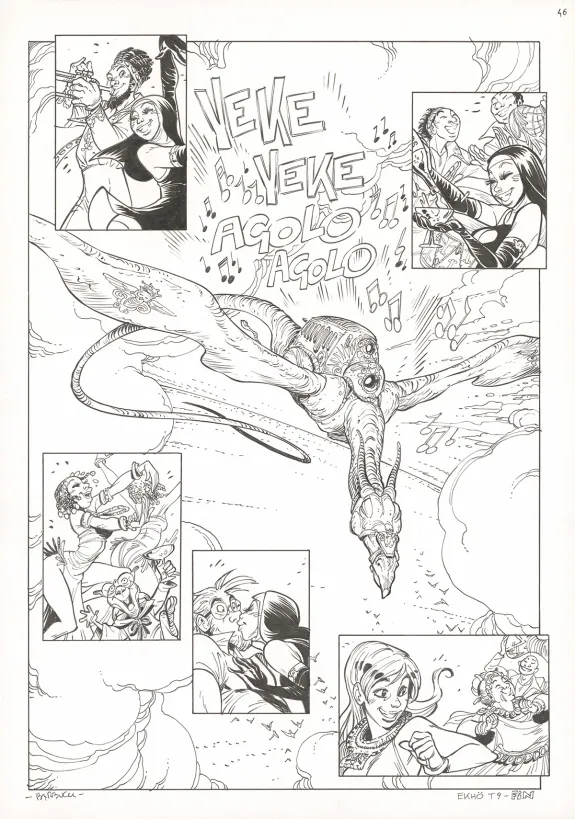 Planche noir et blanc, Ekhö Monde miroir, Abidjan-Nairobi Express (T.9), Alessandro Barbucci