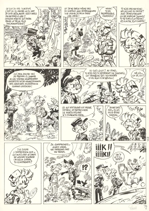 Planche noir et blanc, Spirou et Fantasio, La Colère du Marsupilami (T.55),  Yoann