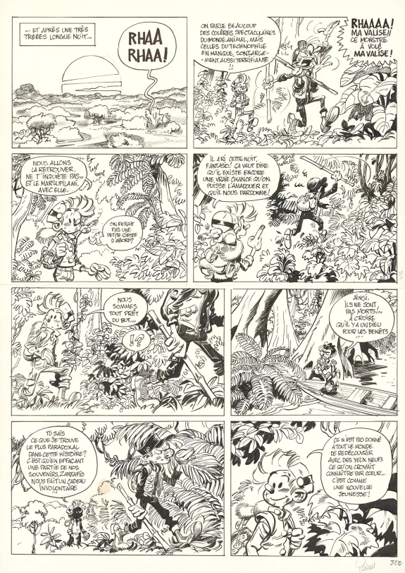 Planche noir et blanc, Spirou et Fantasio, La Colère du Marsupilami (T.55),  Yoann