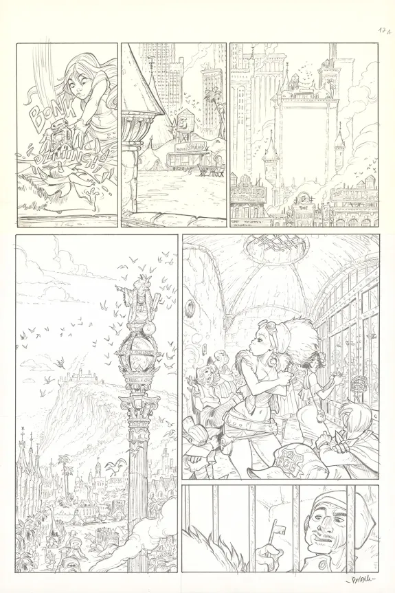 Planche noir et blanc, Ekhö Monde miroir, Barcelona (T.4), Alessandro Barbucci