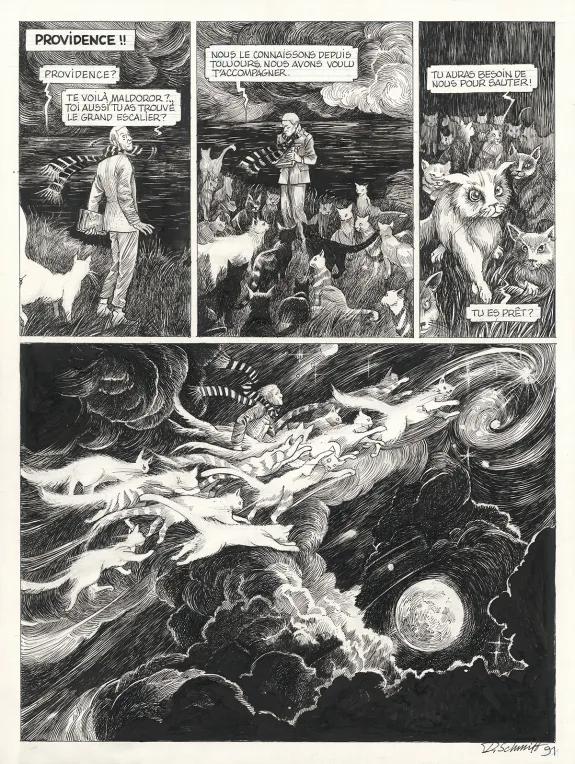 Black and white original page, Le Bestiaire du crépuscule, Daria Schmitt