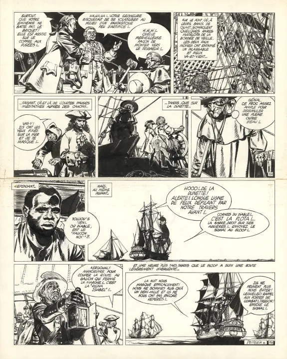 Planche noir et blanc, Barbe-Rouge, Trafiquants de bois d'ébène (T.22), Patrice Pellerin