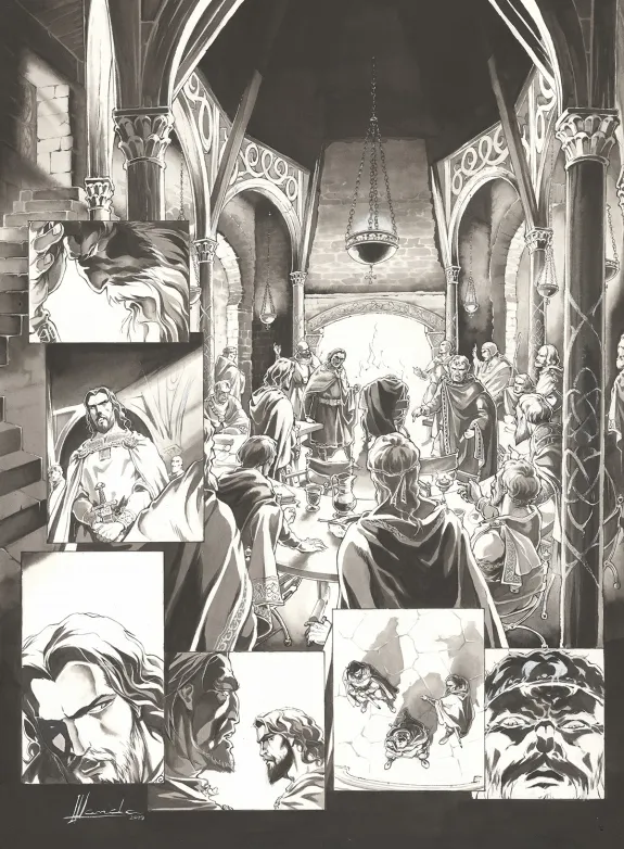 Black and white original page, Chroniques de Roncevaux, La Légende de Roland (T.1), Juan Luis Landa