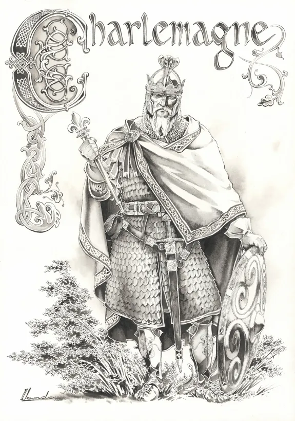 Black and white illustration, Chroniques de Roncevaux, La Légende de Roland (T.1), Juan Luis Landa