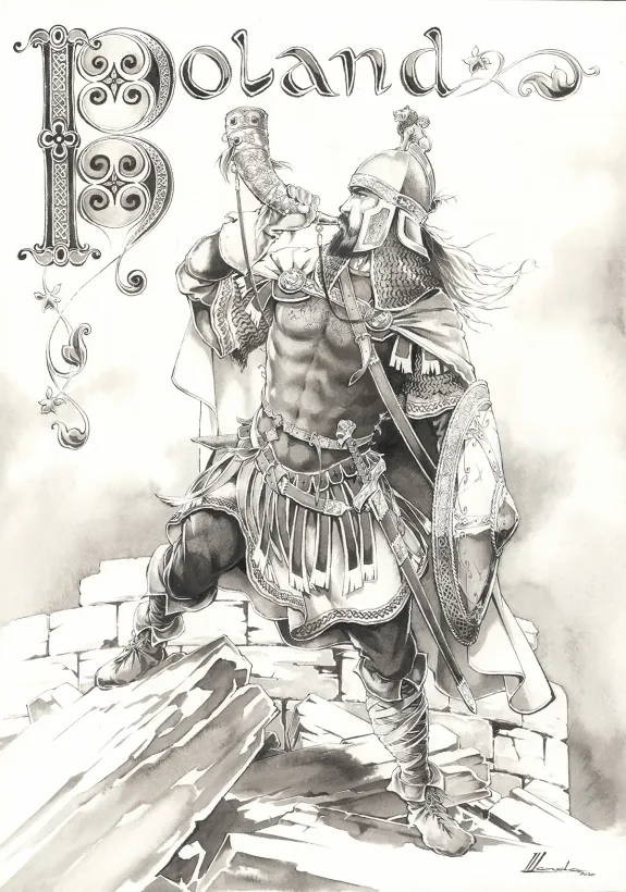 Black and white illustration, Chroniques de Roncevaux, La Légende de Roland (T.1), Juan Luis Landa