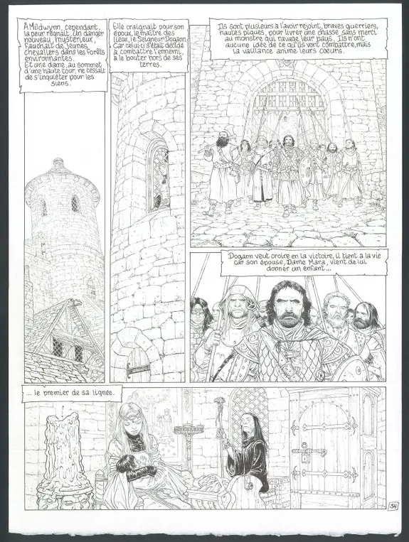Black and white original page, Complainte des Landes Perdues, La Fée Sanctus (T.7), Philippe Delaby