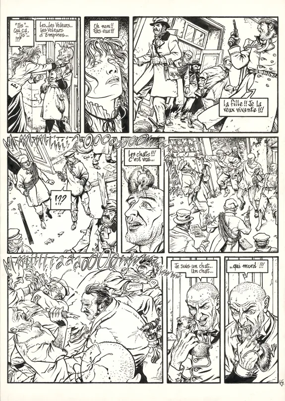 Black and white original page, Les Voleurs d'Empire, Chat qui mord (T.5), Martin Jamar
