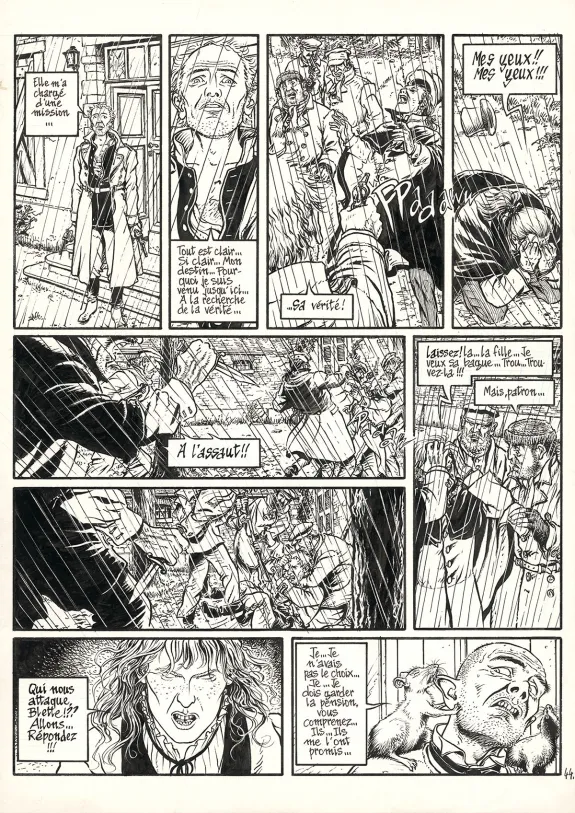 Black and white original page, Les Voleurs d'Empire, Chat qui mord (T.5), Martin Jamar