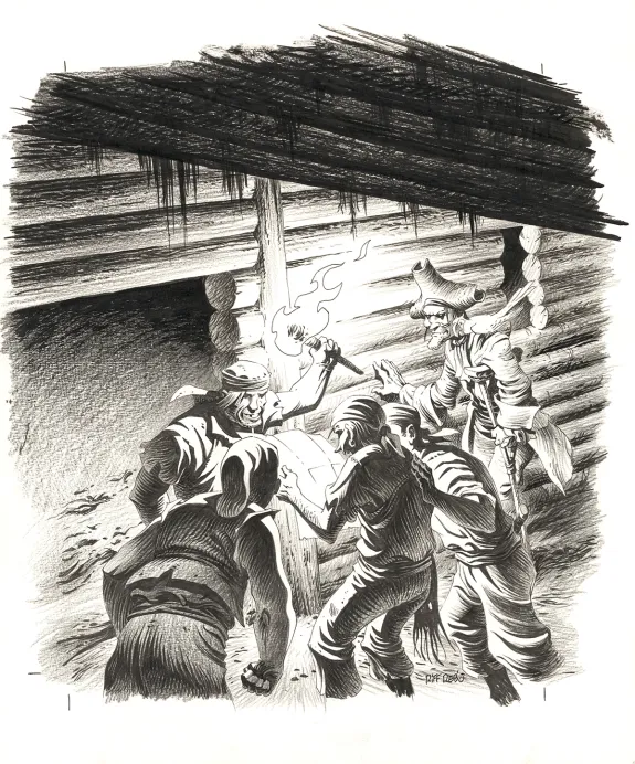 Black and white illustration, L'Île au trésor,  Riff Reb's