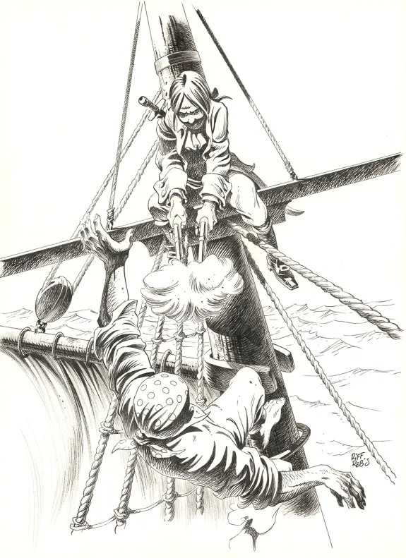 Black and white illustration, L'Île au trésor,  Riff Reb's