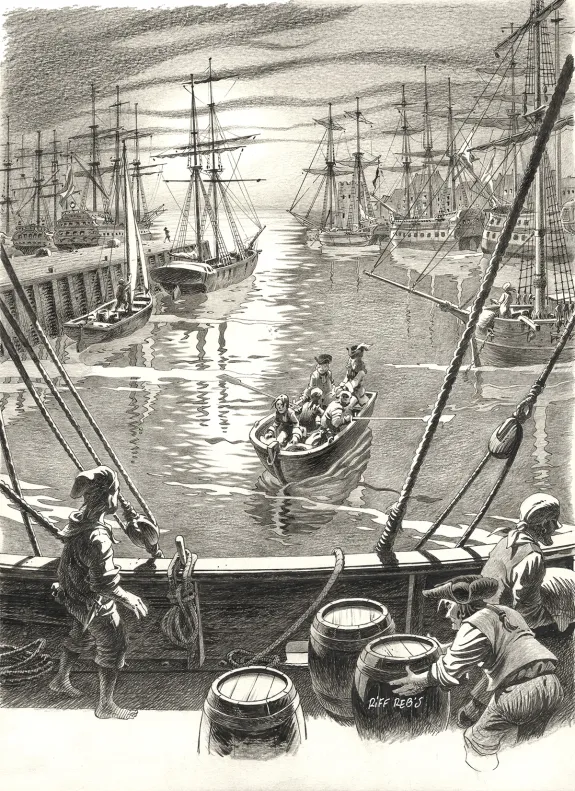 Illustration noir et blanc, L'Île au trésor,  Riff Reb's