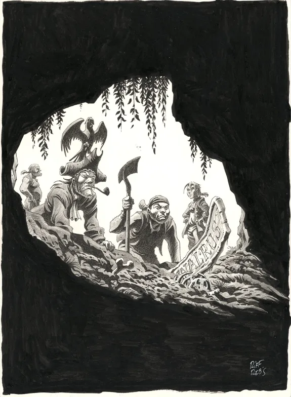 Black and white illustration, L'Île au trésor,  Riff Reb's