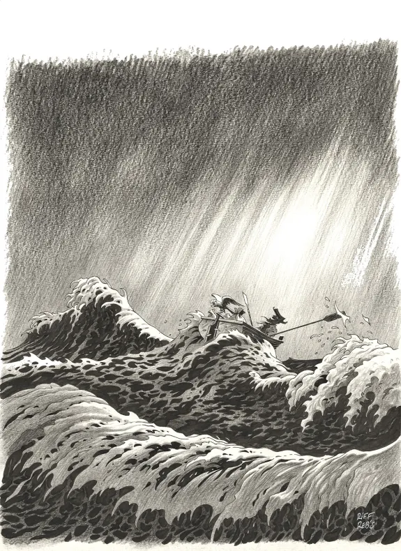 Black and white illustration, L'Île au trésor,  Riff Reb's
