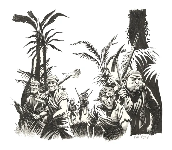 Black and white illustration, L'Île au trésor,  Riff Reb's