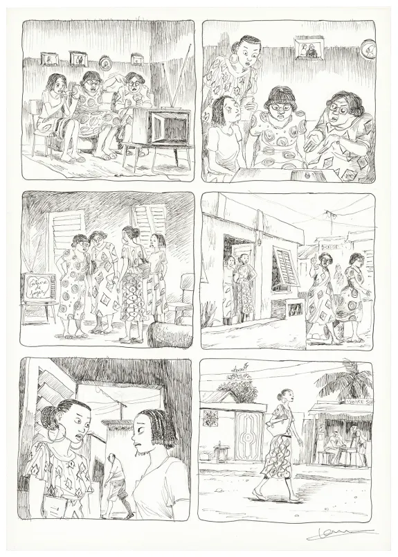 Black and white original page, Aya de Yopougon, Volume 7 (T.7), Clément Oubrerie