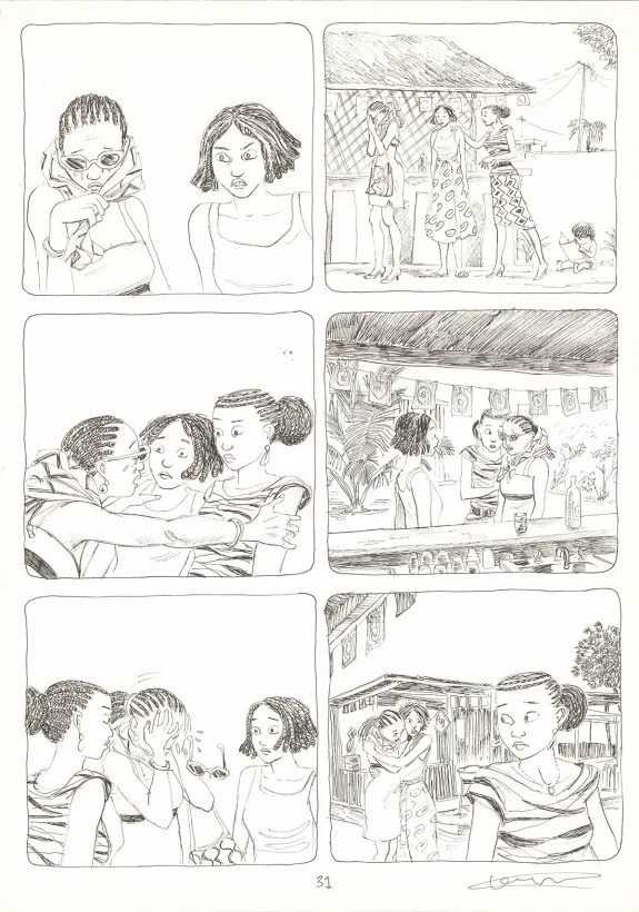 Black and white original page, Aya de Yopougon, Volume 7 (T.7), Clément Oubrerie
