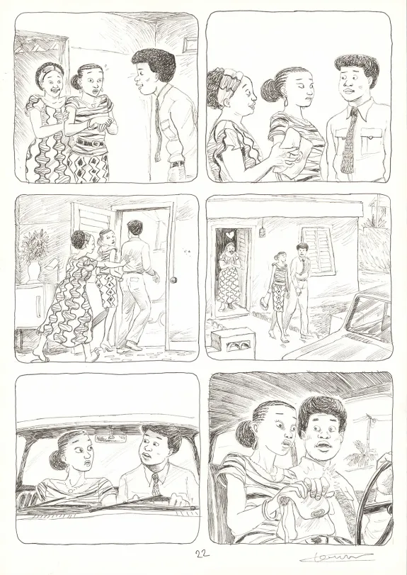 Black and white original page, Aya de Yopougon, Volume 7 (T.7), Clément Oubrerie