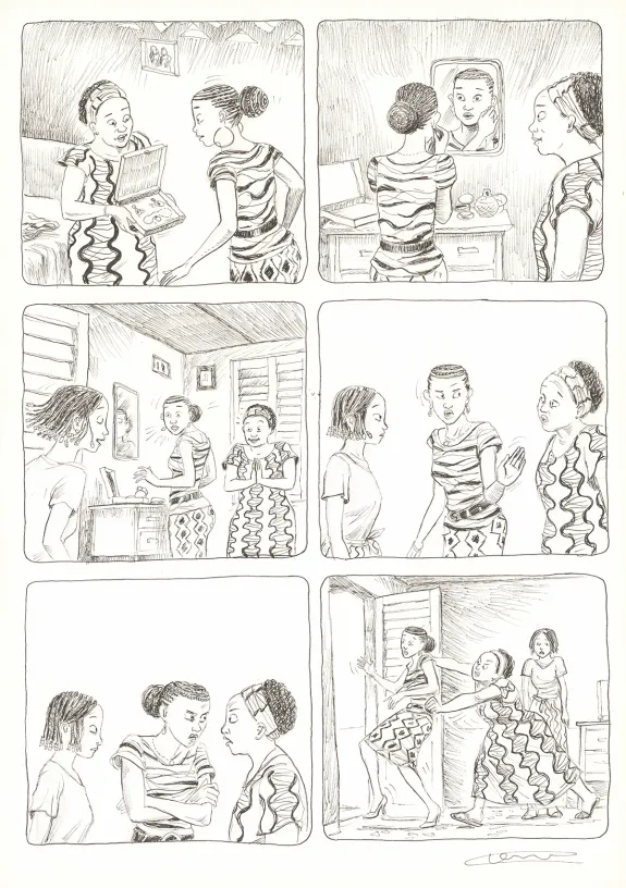 Black and white original page, Aya de Yopougon, Volume 7 (T.7), Clément Oubrerie