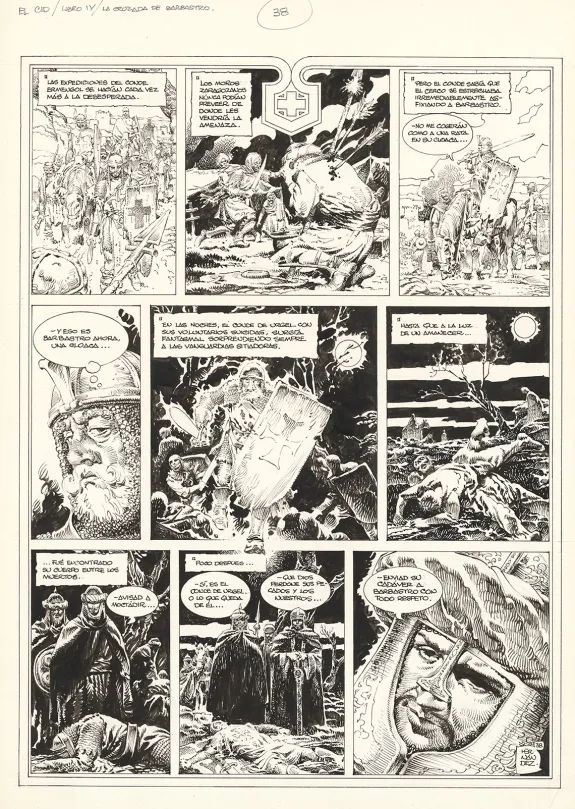 Black and white original page, El Cid, La Cruzada de Barbastro (T.4), Antonio Hernandez Palacios