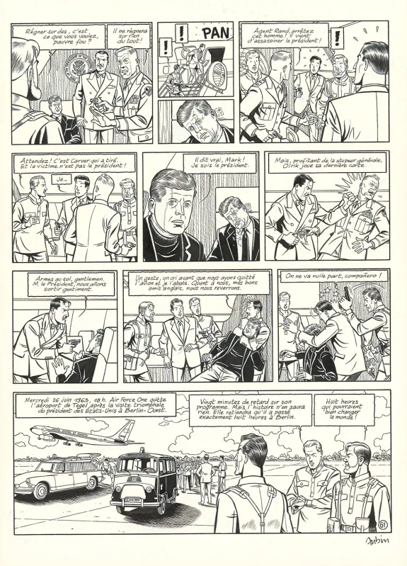 Planche noir et blanc, Blake et Mortimer, Huit heures à Berlin (T.29), Antoine Aubin