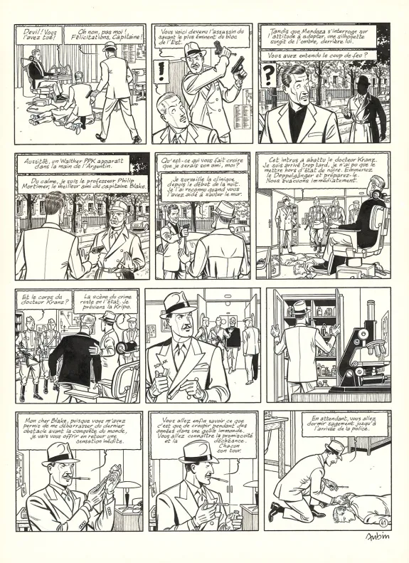 Planche noir et blanc, Blake et Mortimer, Huit heures à Berlin (T.29), Antoine Aubin