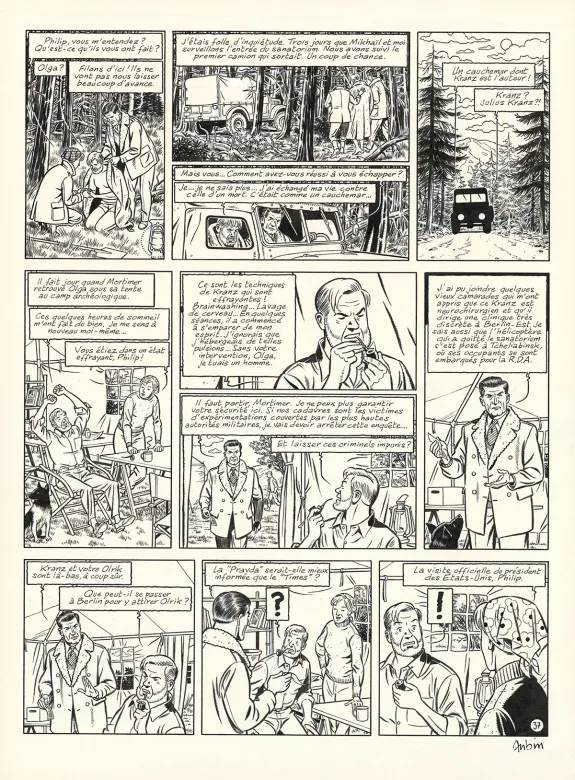 Planche noir et blanc, Blake et Mortimer, Huit heures à Berlin (T.29), Antoine Aubin