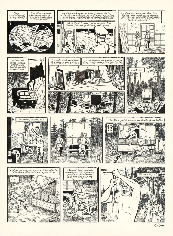 Black and white original page, Blake et Mortimer, Huit heures à Berlin (T.29), Antoine Aubin