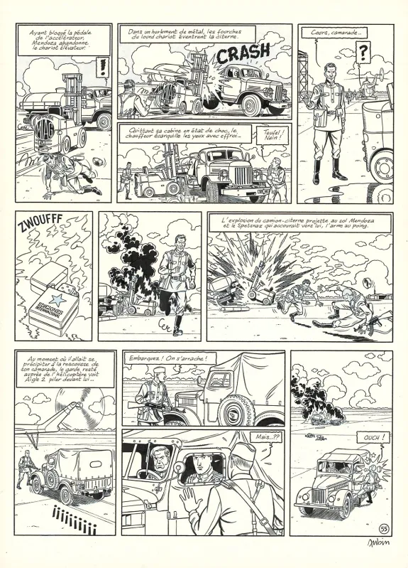 Black and white original page, Blake et Mortimer, Huit heures à Berlin (T.29), Antoine Aubin